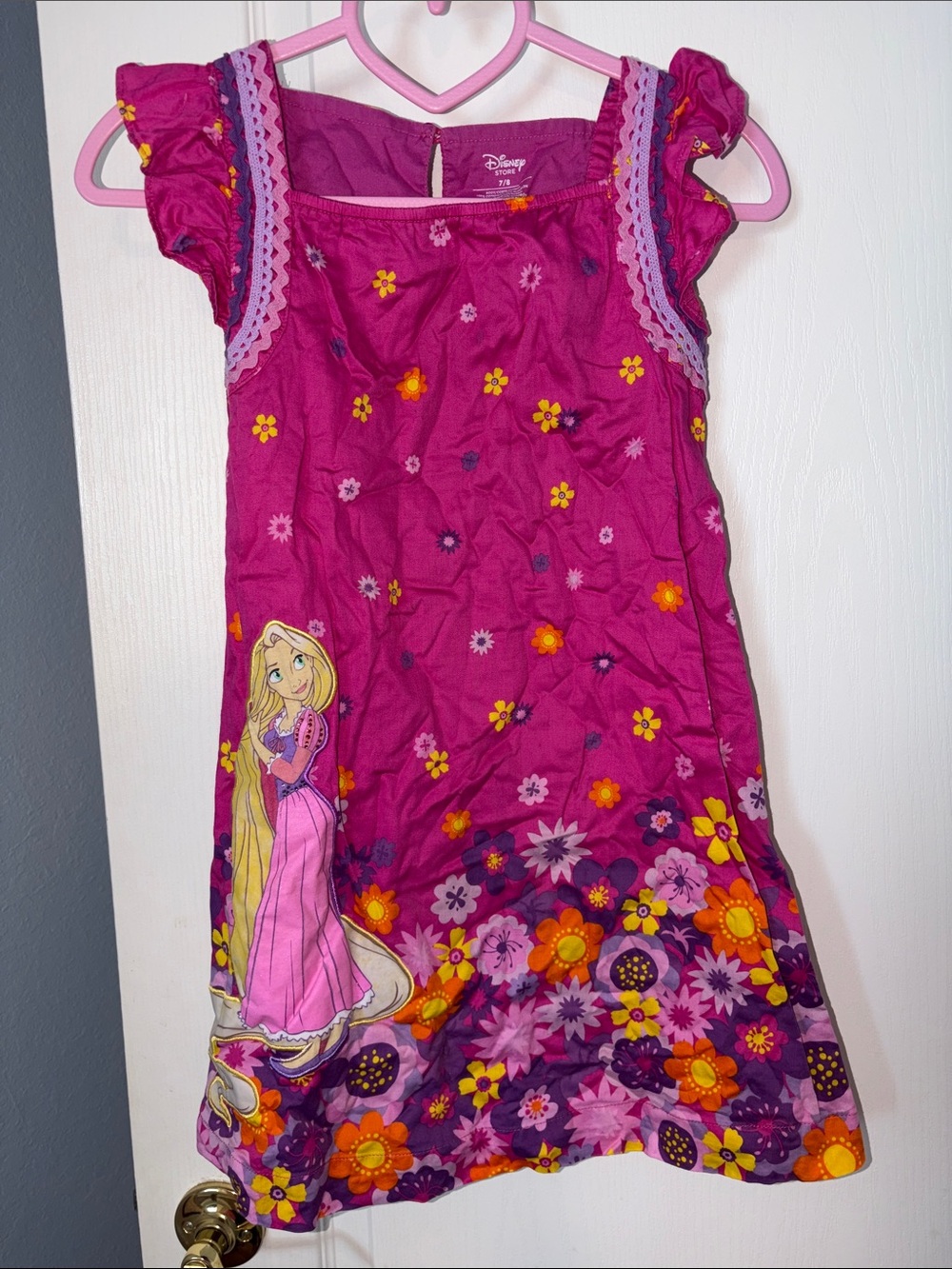 Disney Rapunzel Floral Dress - Magenta with Yellow & Purple Accents